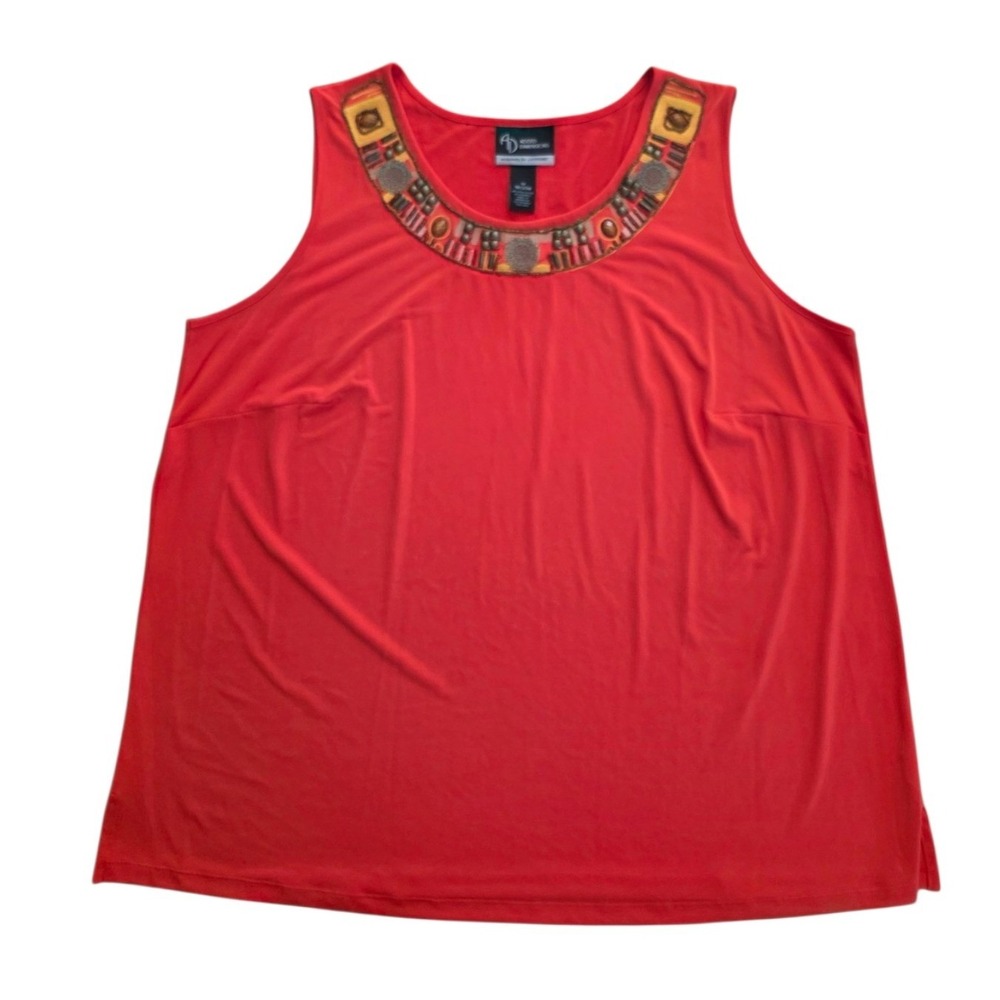 Added Dimensions Catherines Orange Embellished Neck Sleeveless Top 1X 18/20W